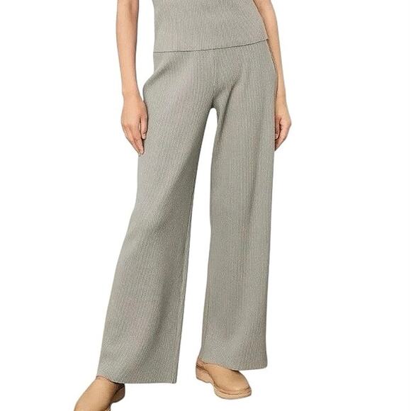 Vince Ribbed Sea Stone Gray Wide Leg High Rise Stretch Pants - S - Picture 1 of 5